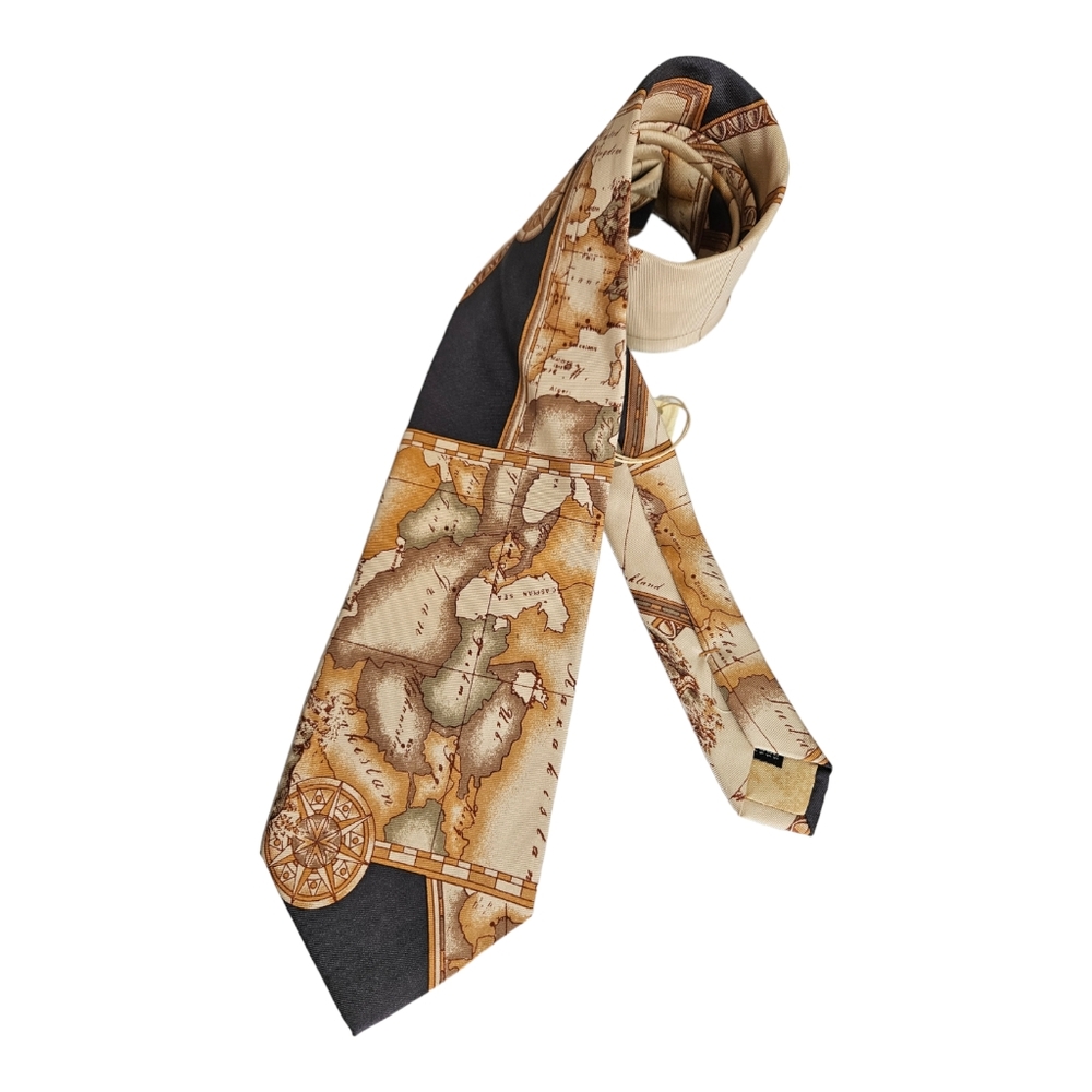 SOLD 🆕ALVIERO MARTINI Beige Map Silk LUXURY Tie ITALY
